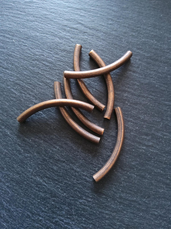 8 or 40 Antique Copper Tone 50mm ( 2 inch ) Tube Curved Spacer Beads 50x5mm Hole: 4.2mm - ContentedCatz