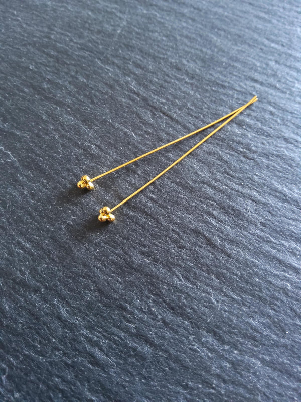 1 or 5 Triangle Ball Headpins Genuine 22K Gold Plated Vermeil Sterling Silver 0.5mm (24 gauge) 55mm long - ContentedCatz