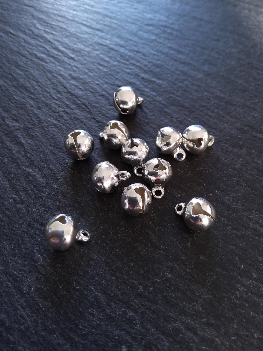 20 or 100 Bright Silver 8mm Brass Bells Bell Charms 10x8mm - ContentedCatz