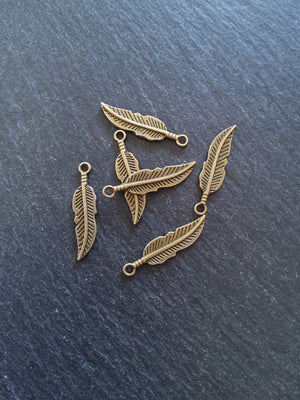 10 or 50 Antique Bronze Tone Feather Charms 30x8x1.5mm Nickel FREE - ContentedCatz