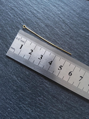 20 or 100 Genuine 18K Gold Plated 50mm Brass Eye Pins 0.5mm (24 gauge) - ContentedCatz