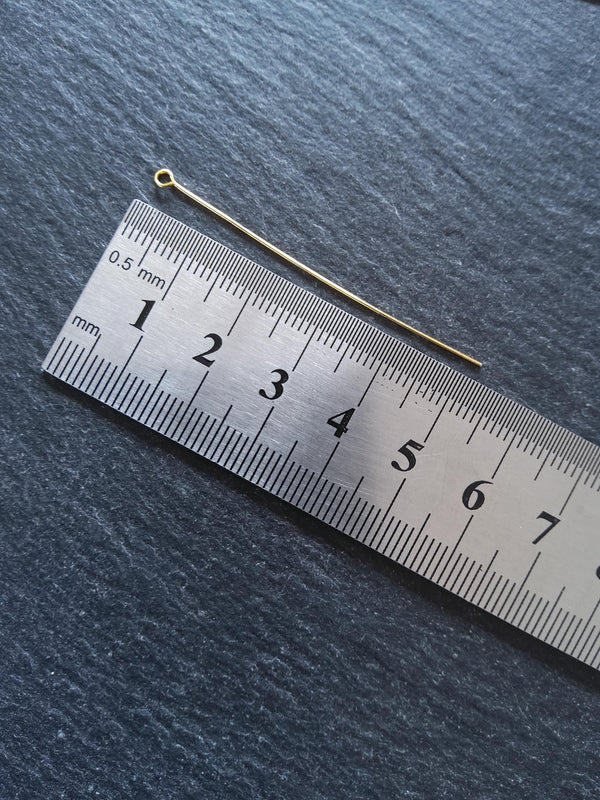 20 or 100 Genuine 18K Gold Plated 50mm Brass Eye Pins 0.5mm (24 gauge) - ContentedCatz