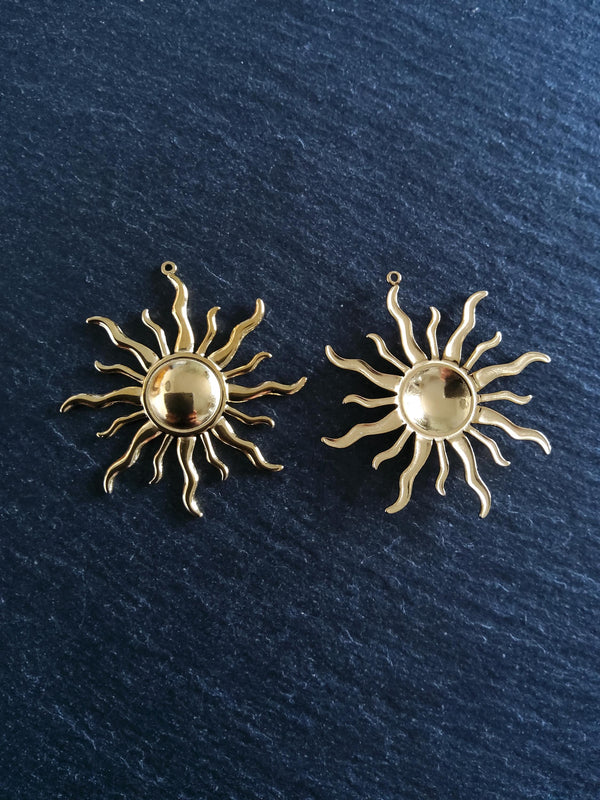 Gold Stainless Steel Sun Charms 42x39x3.5mm - ContentedCatz