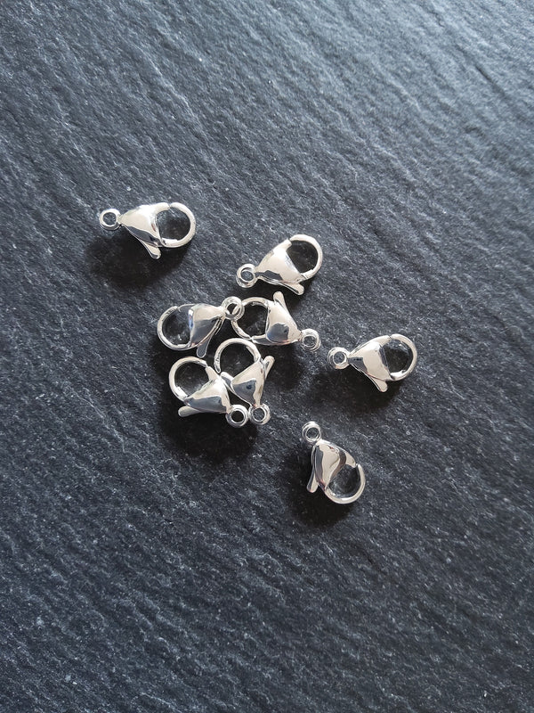 5 or 25 Genuine 925 Sterling Silver Plated 12mm Stainless Steel Lobster Clasps 12x7mm - ContentedCatz