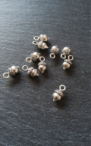 10 or 50 Acorn Charms Antique Silver Tone 14x7mm Nickel FREE - ContentedCatz