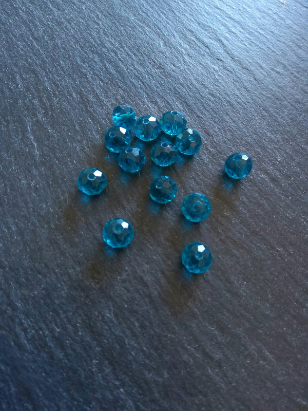 50 Clear Teal Faceted 8mm Glass Beads 8x6mm