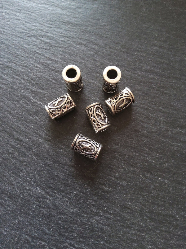 6 or 30 Nauthiz ᚾ Rune Beads Elder Futhark Antique Silver Tone 13x8mm. Large 4.7mm Hole