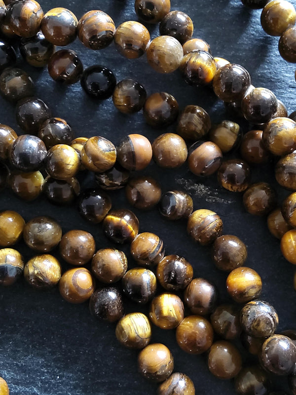 8mm Natural Tigers Eye Round Beads Full 15.5 inch Strand *IMPERFECT* - ContentedCatz