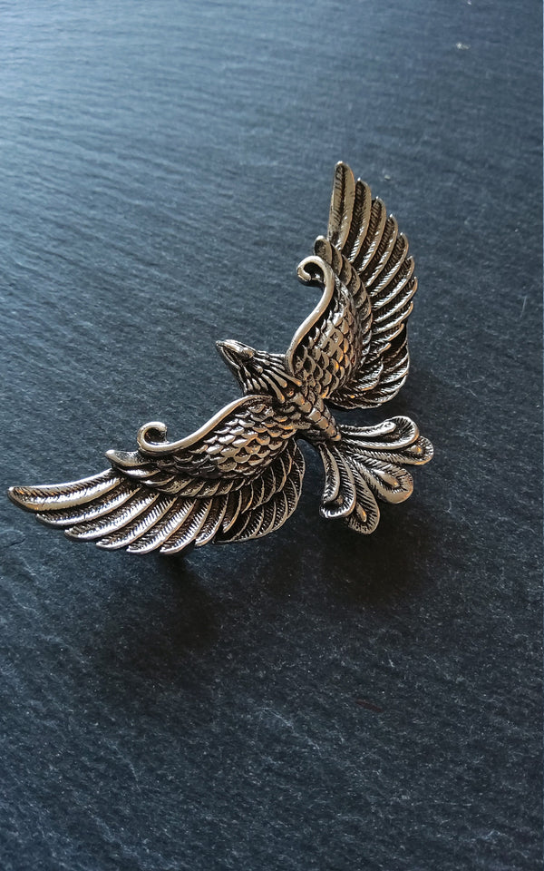 1 or 5 Large Antique Silver Tone Phoenix Connector Pendant 72x41mm