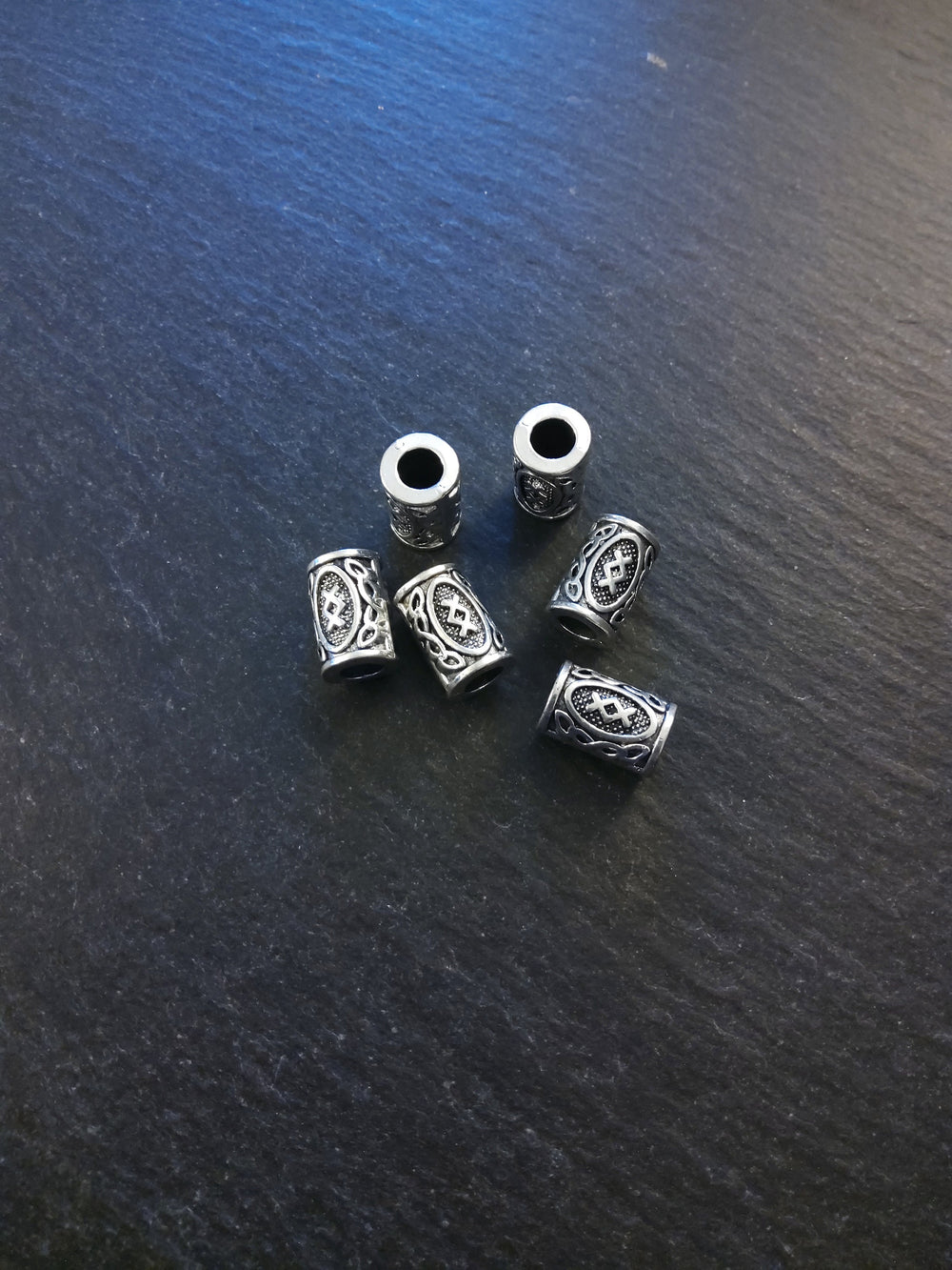 6 or 30 Ing ᛝ Inguz or Ingwas Rune Beads Elder Futhark Antique Silver Tone 13x8mm. Large 4.7mm Hole
