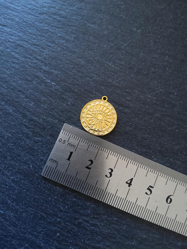 2 or 10 Eye of Ra Charms 18K Gold Plated Stainless Steel 20x18x1.4mm