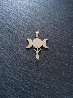 Stainless Steel Hecate Triple Moon Goddess Pendant Hecate's Wheel 44x32x1.4mm