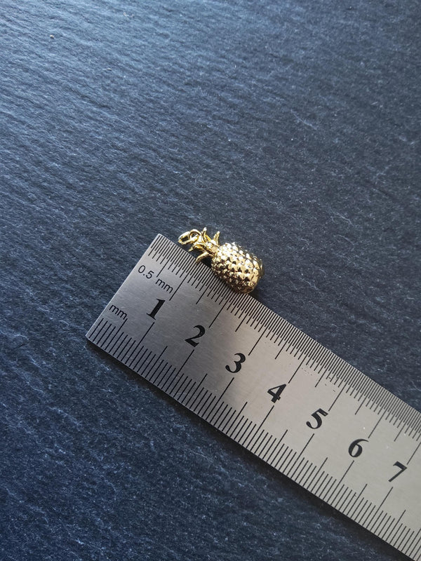 1 or 5 Pineapple Charms Real 18K Gold Plated Solid Brass 18x9x9mm