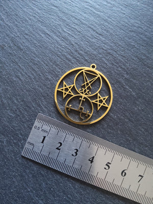 1 or 5 Real Gold Plated Stainless Steel Sigil of Lucifer & Lilith Pendants 38x35x1mm