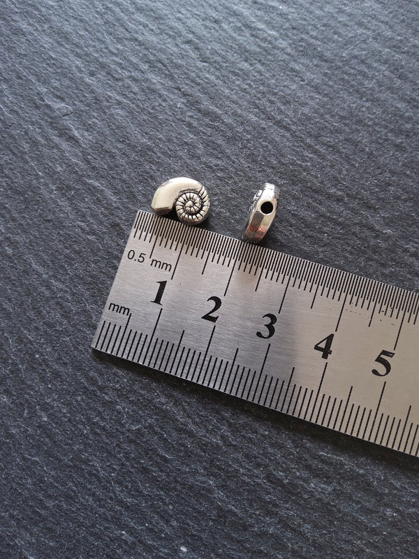 10 or 50 Sea Shell Snail Ammonite Beads 8mm Antique Silver Tone 11x8x4mm