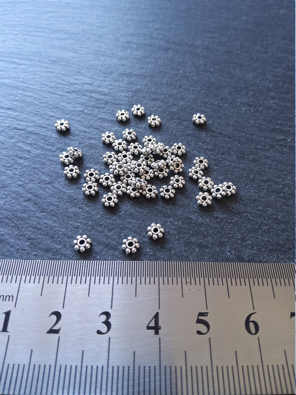 100 or 500 Antique Silver Tone 4mm Daisy Spacer Beads 4x2mm