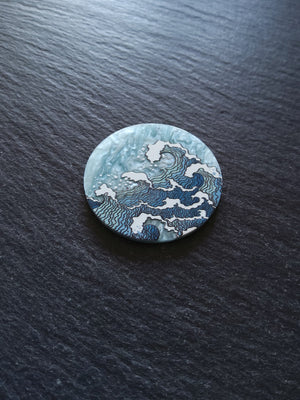 2 or 10 Blue Japanese Style Wave Design Acrylic Pendants 38mm Diameter Hole: 1.5mm
