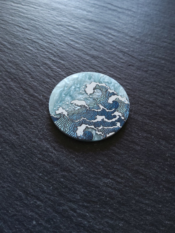 2 or 10 Blue Japanese Style Wave Design Acrylic Pendants 38mm Diameter Hole: 1.5mm