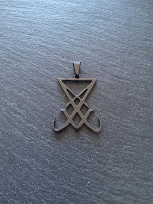 Large Black Stainless Steel Sigil of Lucifer Pendant 36.5x30x2.5mm