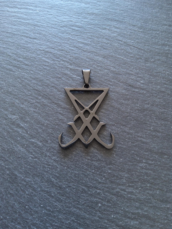 Large Black Stainless Steel Sigil of Lucifer Pendant 36.5x30x2.5mm