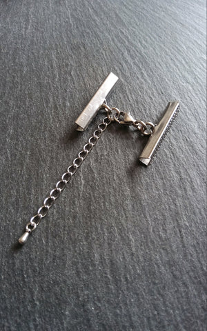 4 or 20 Stainless Steel Crimp End Sets for 30mm (1 3/16 inch) wide Ribbon or Leather