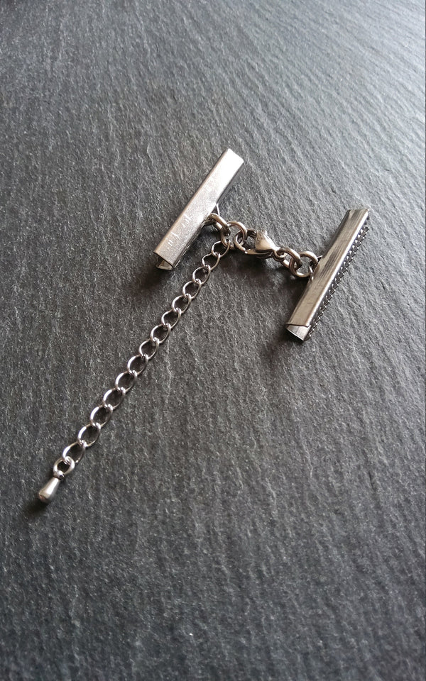 4 or 20 Stainless Steel Crimp End Sets for 30mm (1 3/16 inch) wide Ribbon or Leather