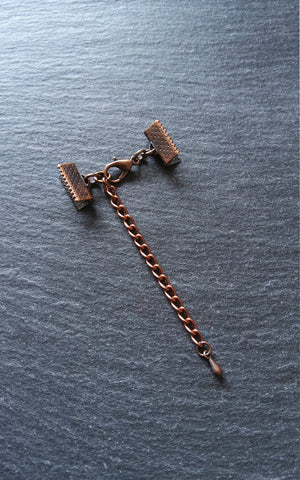 5 Antique Copper Crimp End Sets for Ribbon (Various Sizes)