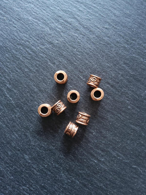 10 or 50 Copper Tone Alloy 9mm Column Spacer Beads Scroll Design 9x7mm Large Hole: 5mm