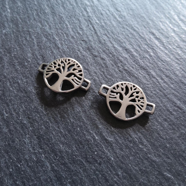 Tree of Life Stainless Steel Connector Charm for Leather Bracelets 15.5x22x3mm Inactive