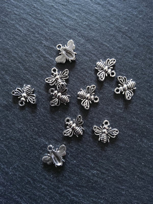 10 or 50 Little Antique Silver Tone Bee Charms 13x11mm