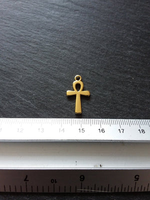 10 or 50 Ankh Charms Gold Plated Ancient Egyptian Small Plain 22x13mm