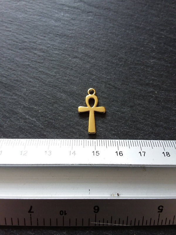 10 or 50 Ankh Charms Gold Plated Ancient Egyptian Small Plain 22x13mm