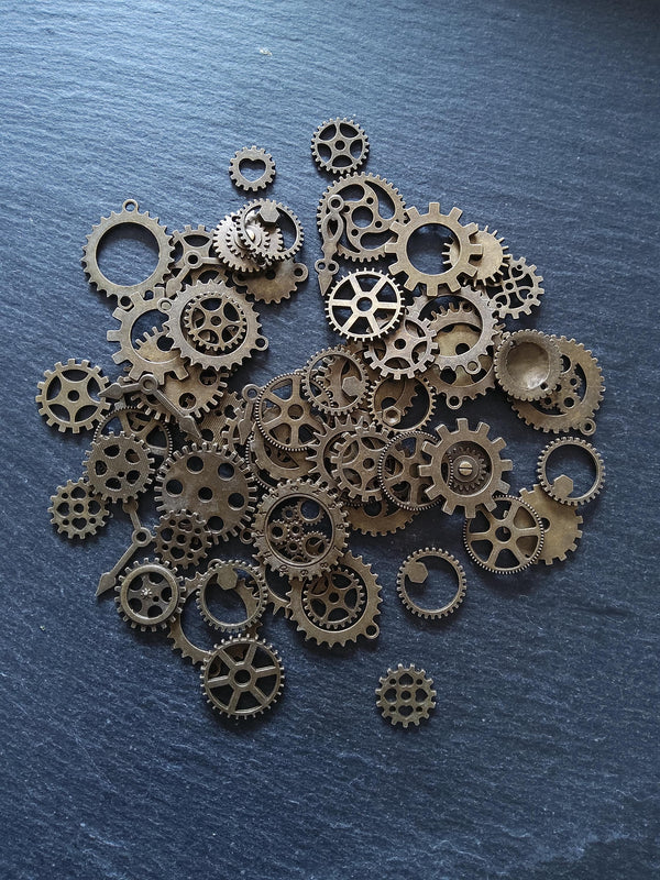 The Antique Bronze Steampunk Collection - 100g of Clock Cog Gear Charms