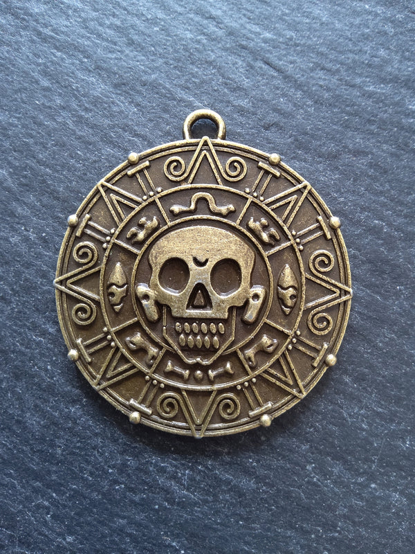 1 or 5 Aztec Skull Coin Treasure Pendants Antique Bronze Tone Alloy 43x39x2.5mm
