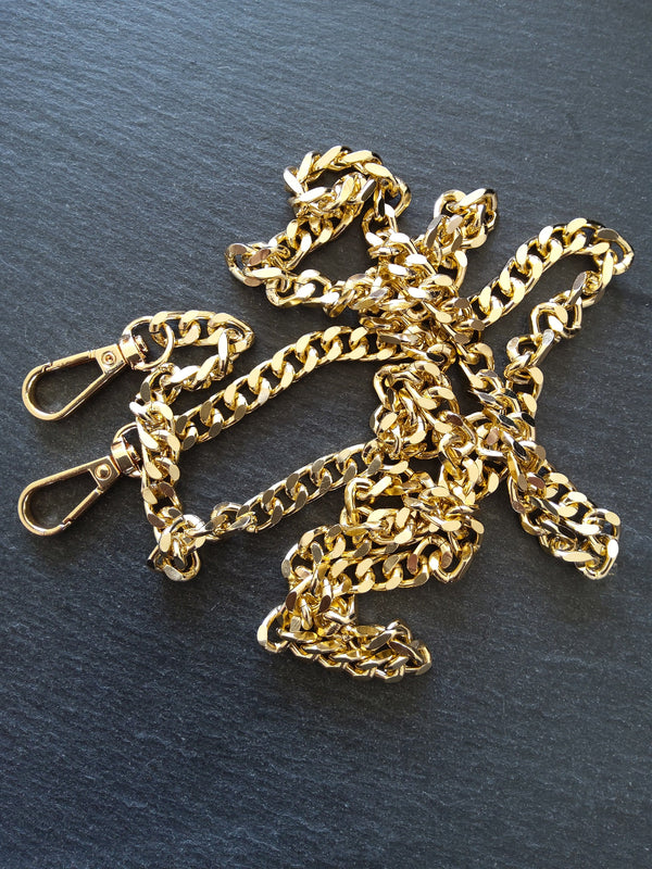 Lightweight Gold Tone Aluminium Chain Bag Strap with Clasps 63 inches (160cm) Long. 7mm Wide