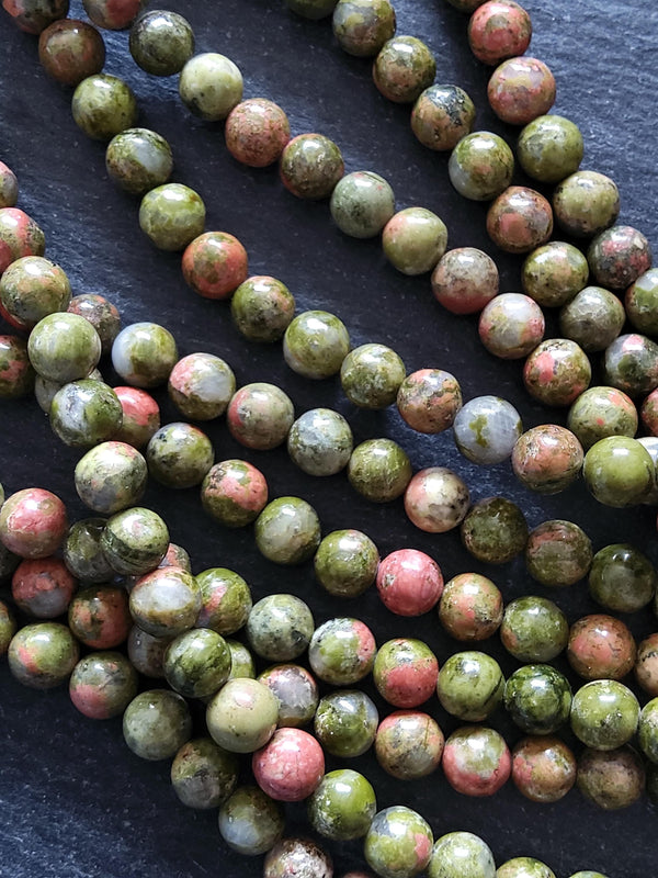 6.5mm Unakite Natural Undyed Green & Pink Round Gemstone Beads Full 15.7 inch Strand
