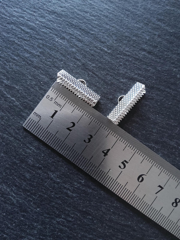 22mm (7/8") Wide Ribbon Crimp Ends 22x8mm Findings Crimps in Bright Silver or Antique Bronze Tone
