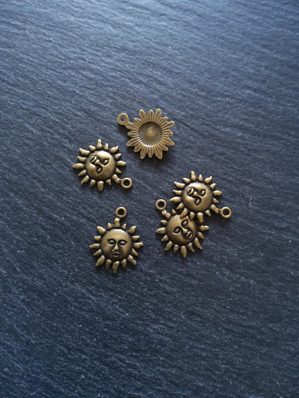 10 or 50 Sun Face Charms Antique Bronze Tone 23x19mm
