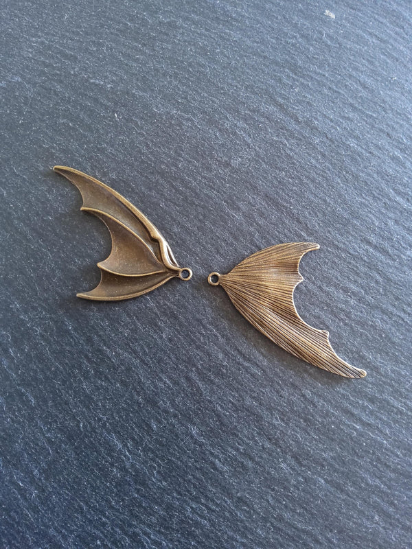 1 or 5 Pairs of Bat Wing Charms Antique Bronze Tone Alloy 53x32mm