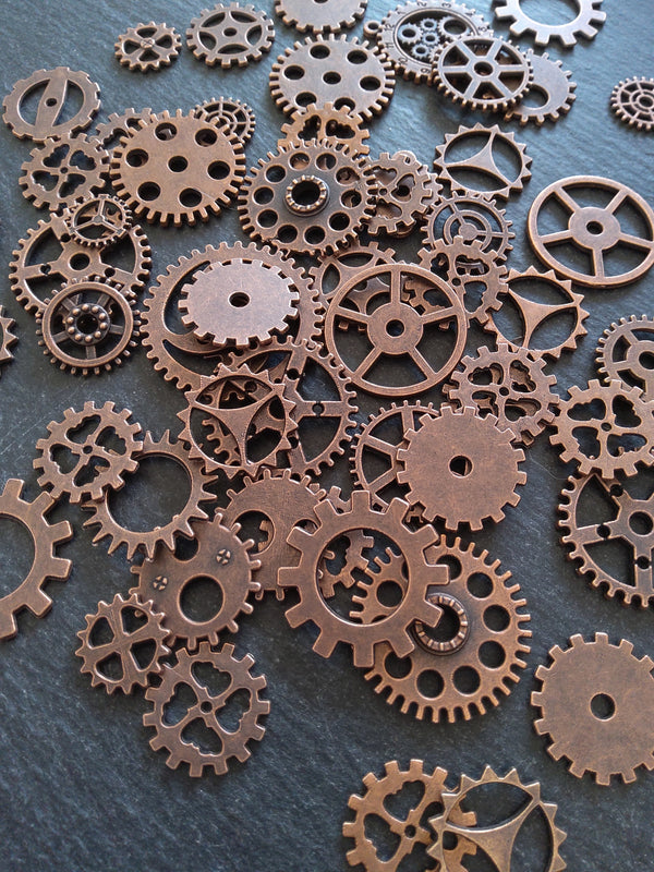 The Antique Copper Steampunk Collection - 100g of Clock Cog Gear Charms (approx. 175 charms)