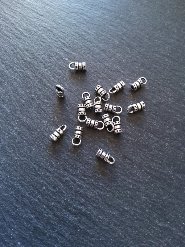 50 Antique Silver End Caps for 2mm Cord 10x5x4mm (2.5mm internal diameter)