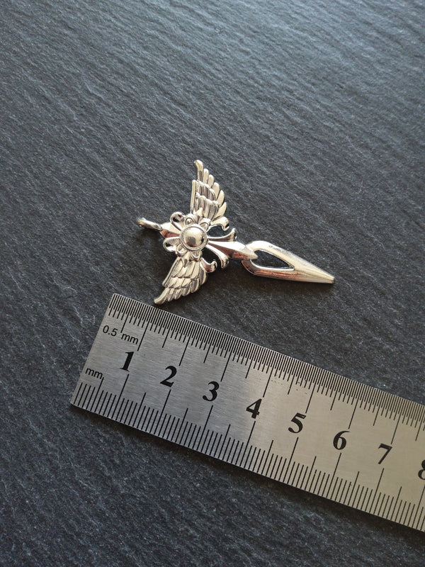 2 or 10 Winged Angel Sword Pendant Silver Plated 48x34mm