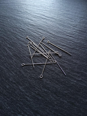 Solid 925 Sterling Silver EYE Pins 35mm Long 0.5mm Wide (24 gauge) Inactive