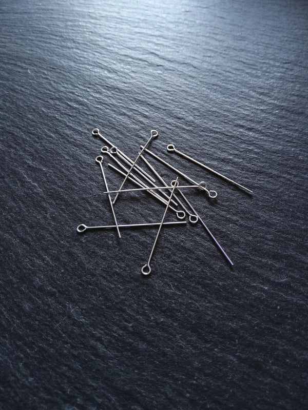 Solid 925 Sterling Silver EYE Pins 35mm Long 0.5mm Wide (24 gauge) Inactive