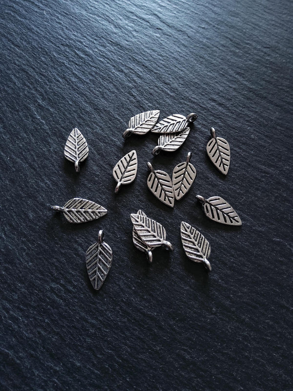 20 or 100 Leaf Charms Antique Silver Tone Alloy 19x9x1.3mm Nickel FREE