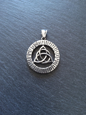 Large Stainless Steel Round Celtic Triquetra & Rune Pendant 38x35mm