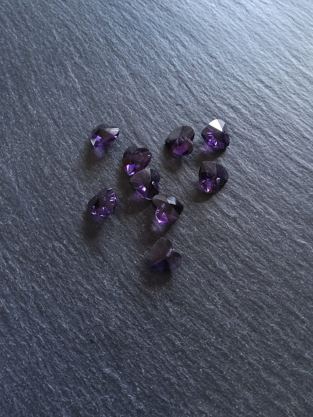 10 or 50 Clear Dark Purple Faceted Glass Heart Charms 10x10x5mm