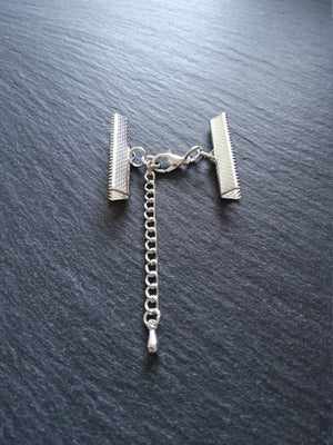 5 or 25 Silver Plated Crimp End Sets for 30mm (1 13/16") Wide Ribbon for Chokers with Extension Chain