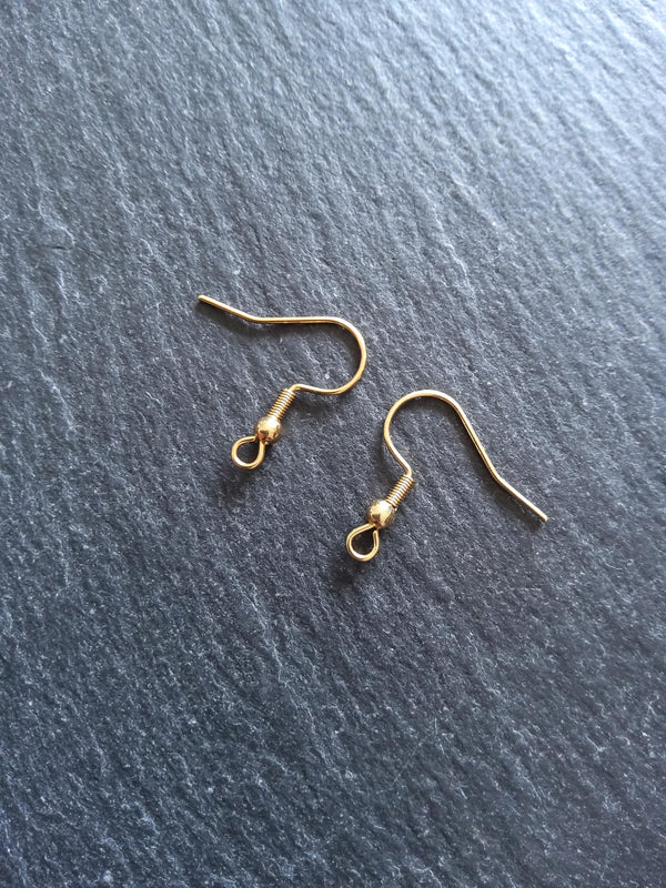 10 or 50 Genuine 18K Yellow Gold Plated Steel Earring Hooks 20x20mm - ContentedCatz