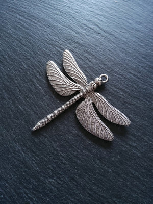 Large Dragonfly Pendant Antique Sterling Silver Plated 63x72x5mm Nickel FREE - ContentedCatz